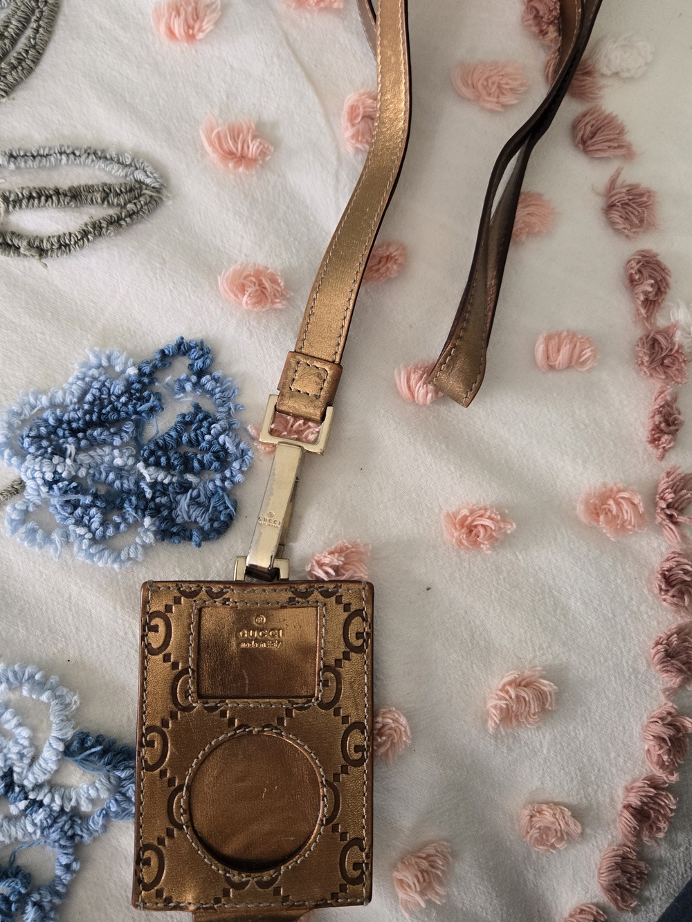 Gucci Bronze Metallic GG Cardholder with Lanyard